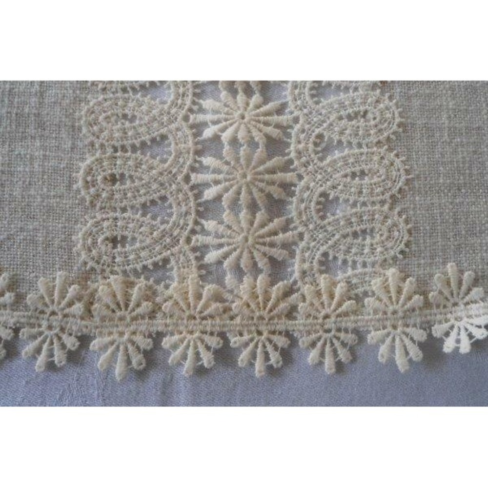 Vintage Linen Schiffli Lace Table Runner Ivory Mid Century Dresser Scarf 33"